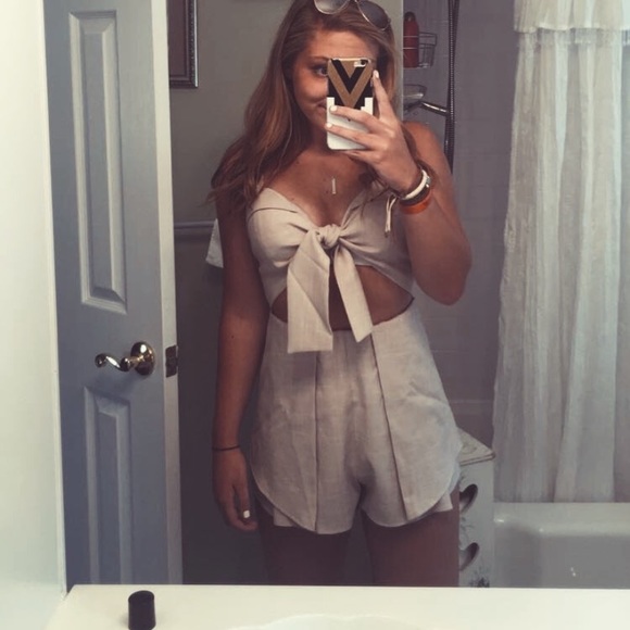 Tan cut out romper - Picture 1 of 3